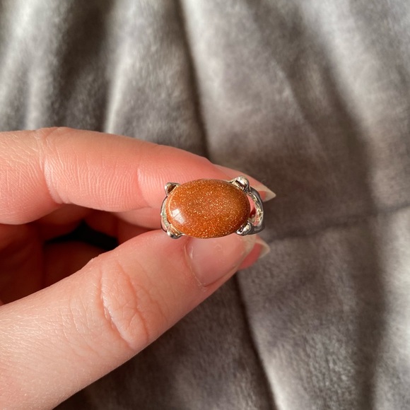 Gold Stone Silver Heart Cutout Ring - Picture 5 of 7